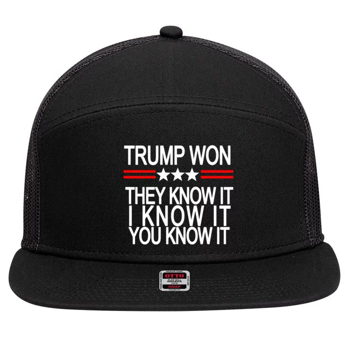 Trump Won They Know It I Know It You Know It 7 Panel Mesh Trucker Snapback Hat