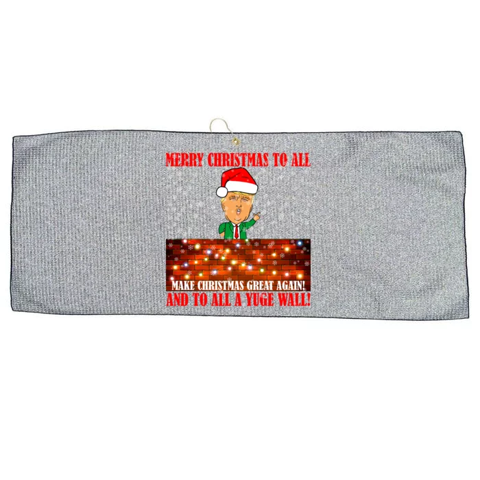 Trump Yuge Merry Chrsitmas To All & Build A Wall Large Microfiber Waffle Golf Towel