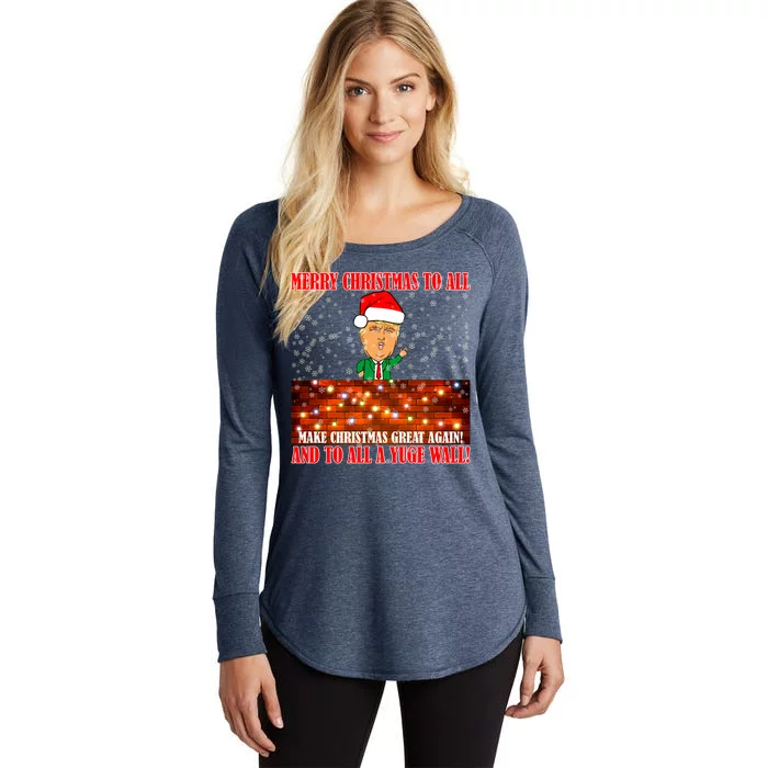 Trump Yuge Merry Chrsitmas To All & Build A Wall Women's Perfect Tri Tunic Long Sleeve Shirt