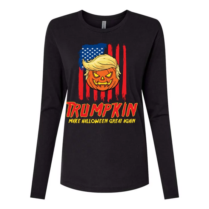 Trumpkin American Flag Make Halloween Great Again Womens Cotton Relaxed Long Sleeve T-Shirt