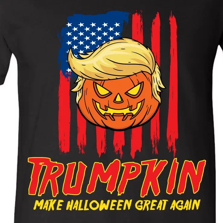 Trumpkin American Flag Make Halloween Great Again V-Neck T-Shirt