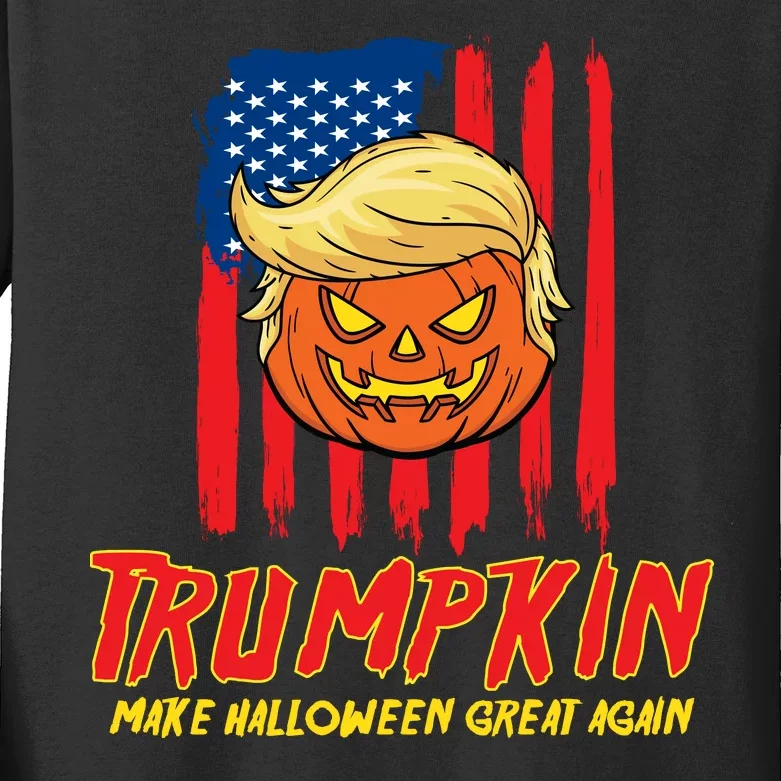 Trumpkin American Flag Make Halloween Great Again Kids Long Sleeve Shirt