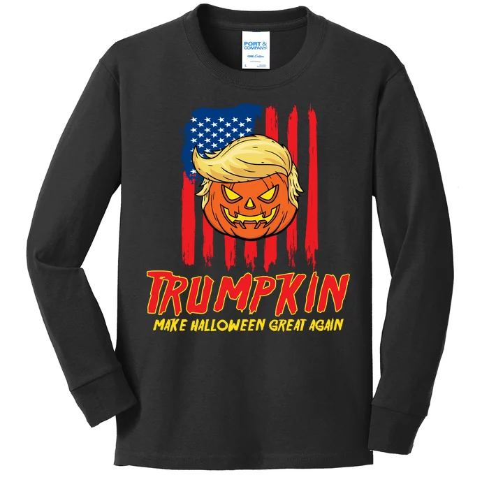 Trumpkin American Flag Make Halloween Great Again Kids Long Sleeve Shirt