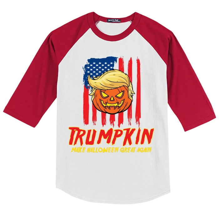 Trumpkin American Flag Make Halloween Great Again Kids Colorblock Raglan Jersey