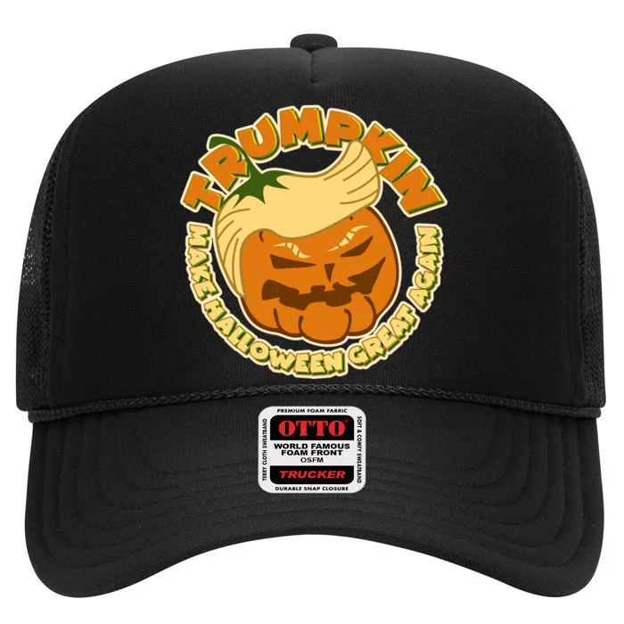 Trumpkin Make Halloween Great Again Fun Pumpkin High Crown Mesh Trucker Hat