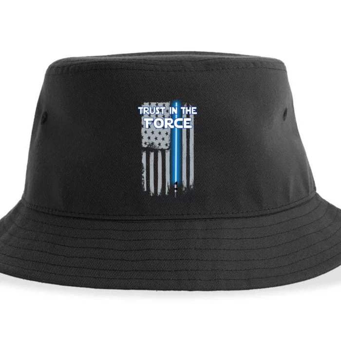 Trust In The Force American Blue Lightsaber Police Flag Sustainable Bucket Hat