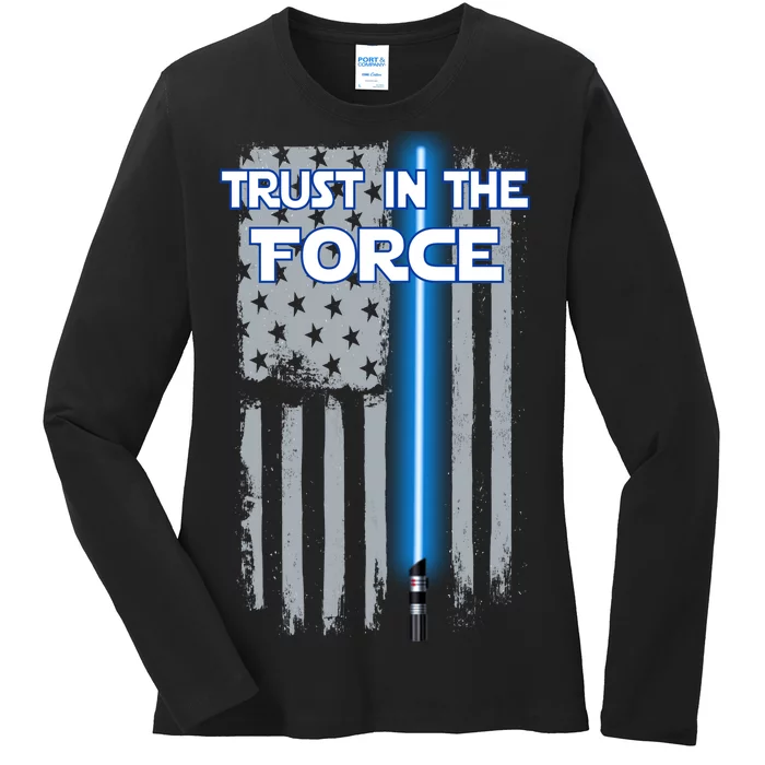 Trust In The Force American Blue Lightsaber Police Flag Ladies Long Sleeve Shirt