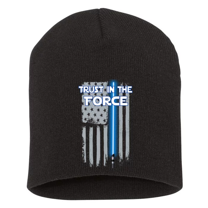 Trust In The Force American Blue Lightsaber Police Flag Short Acrylic Beanie