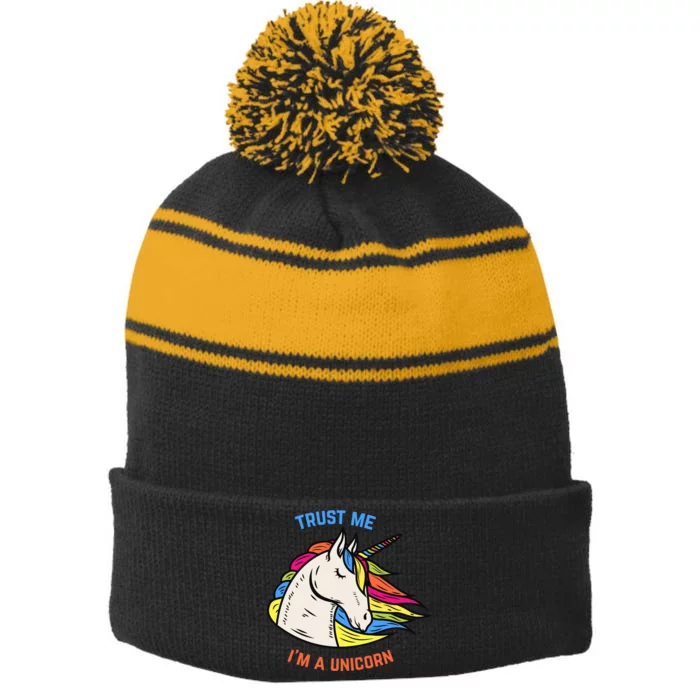 Trust Me I'm A Unicorn Stripe Pom Pom Beanie