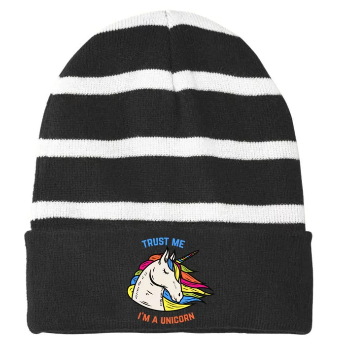 Trust Me I'm A Unicorn Striped Beanie with Solid Band