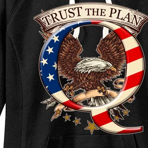 Trust The Plan Qanon American Flag Eagle Women's Fleece Hoodie