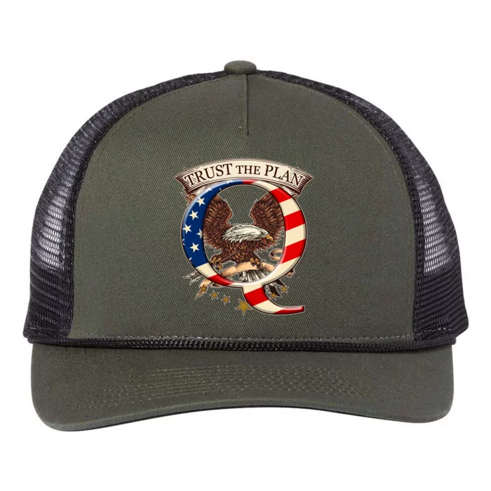 Trust The Plan Qanon American Flag Eagle Retro Rope Trucker Hat Cap