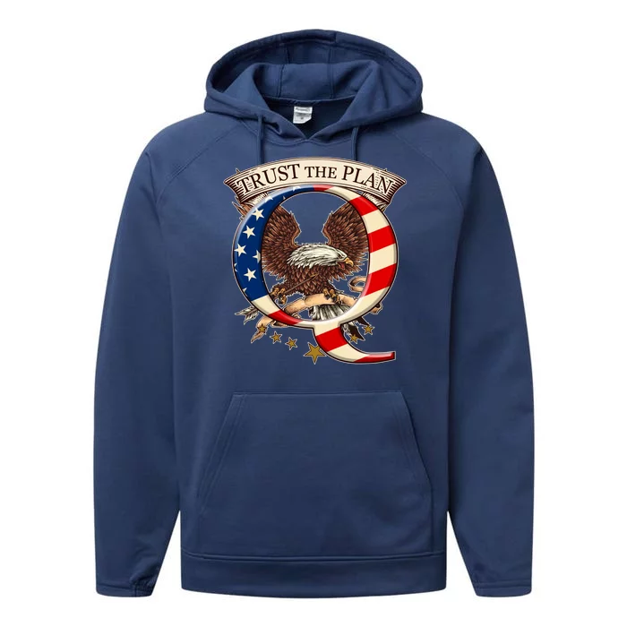 Trust The Plan Qanon American Flag Eagle Performance Fleece Hoodie