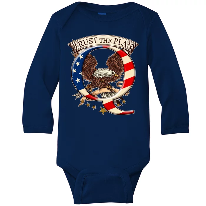 Trust The Plan Qanon American Flag Eagle Baby Long Sleeve Bodysuit