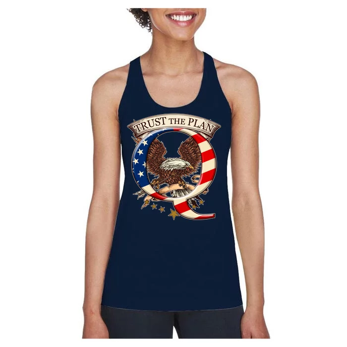 Trust The Plan Qanon American Flag Eagle Women's Racerback Tank