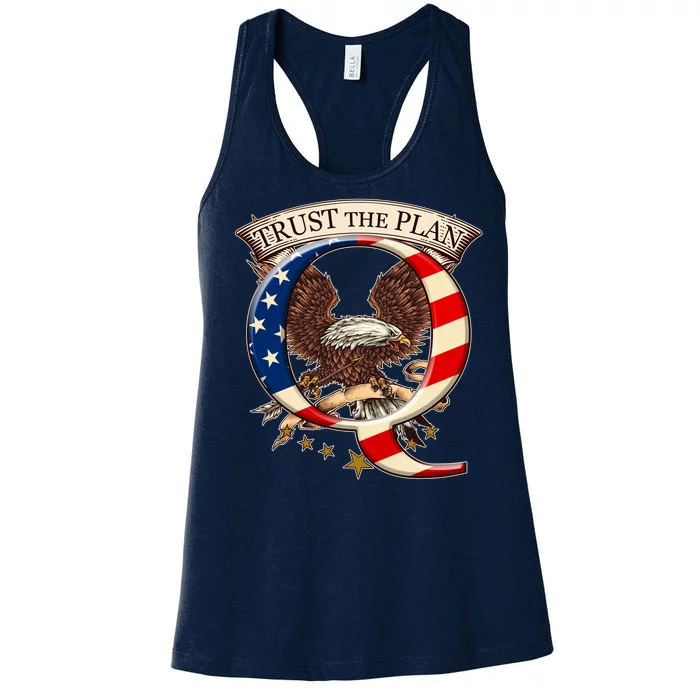 Trust The Plan Qanon American Flag Eagle Women's Racerback Tank