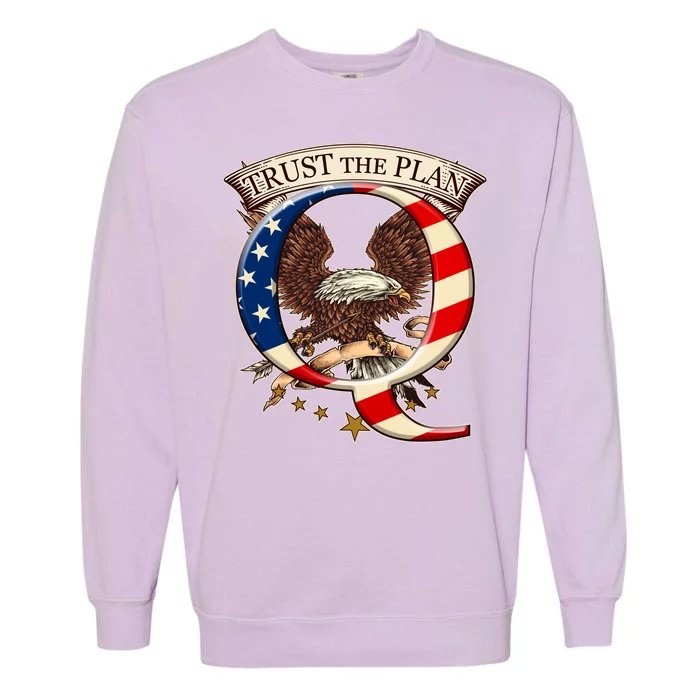 Trust The Plan Qanon American Flag Eagle Garment-Dyed Sweatshirt