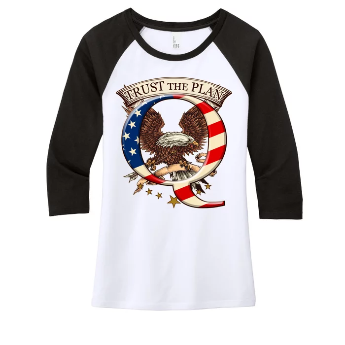 Trust The Plan Qanon American Flag Eagle Women's Tri-Blend 3/4-Sleeve Raglan Shirt