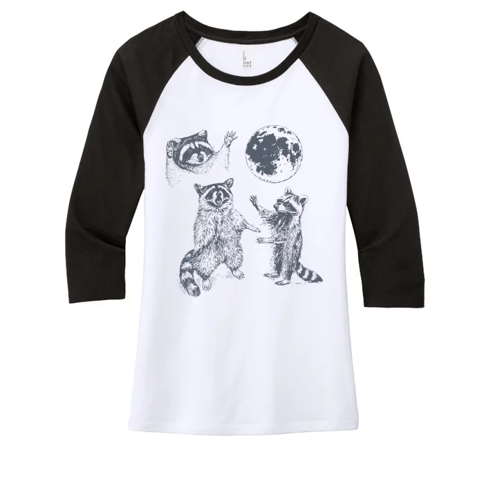 Three Raccoons Vintage Retro Raccoon Moon Women's Tri-Blend 3/4-Sleeve Raglan Shirt