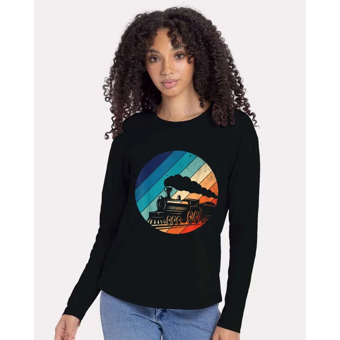 Train Railroad Vintage Retro Locomotive Old Model Womens Cotton Relaxed Long Sleeve T-Shirt