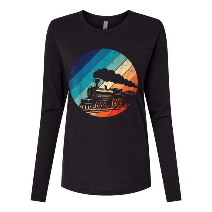 Train Railroad Vintage Retro Locomotive Old Model Womens Cotton Relaxed Long Sleeve T-Shirt