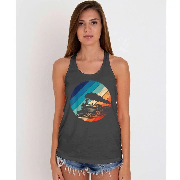 Train Railroad Vintage Retro Locomotive Old Model Women's Knotted Racerback Tank