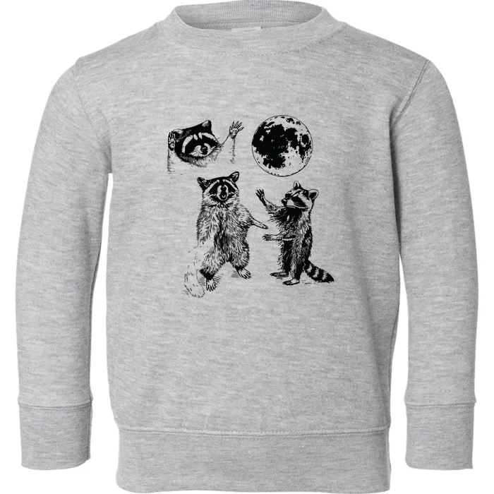 Three Raccoons Vintage Graphic Retro Raccoon Moon Toddler Sweatshirt