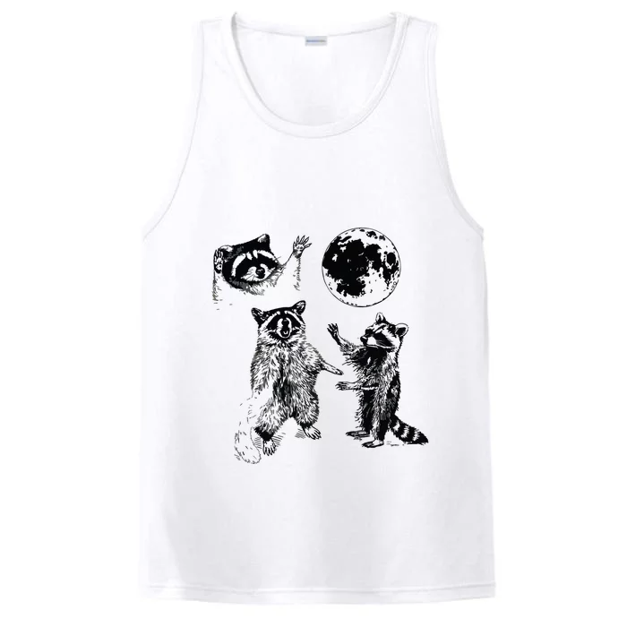 Three Raccoons Vintage Graphic Retro Raccoon Moon Performance Tank