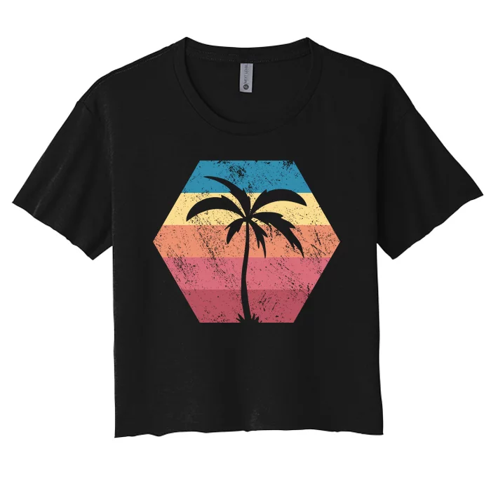 Tropical Retro Vintage Palm Trees Sunset Women's Crop Top Tee