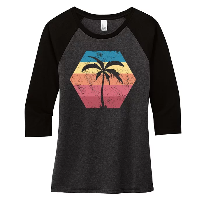 Tropical Retro Vintage Palm Trees Sunset Women's Tri-Blend 3/4-Sleeve Raglan Shirt