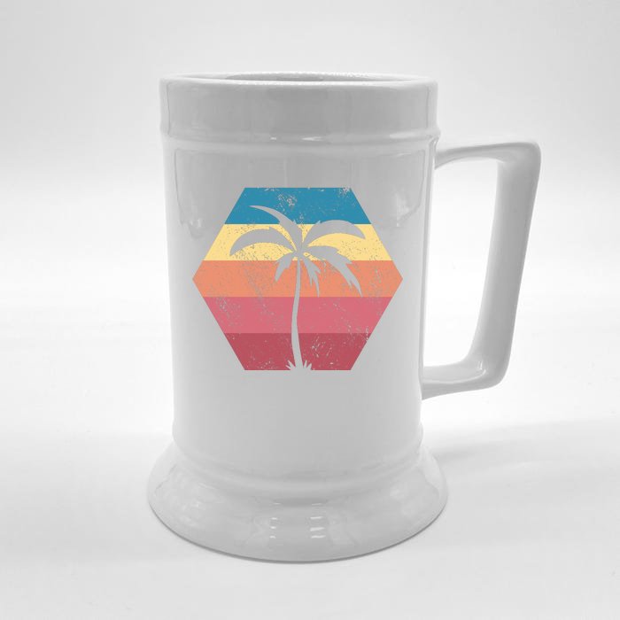 Tropical Retro Vintage Palm Trees Sunset Front & Back Beer Stein