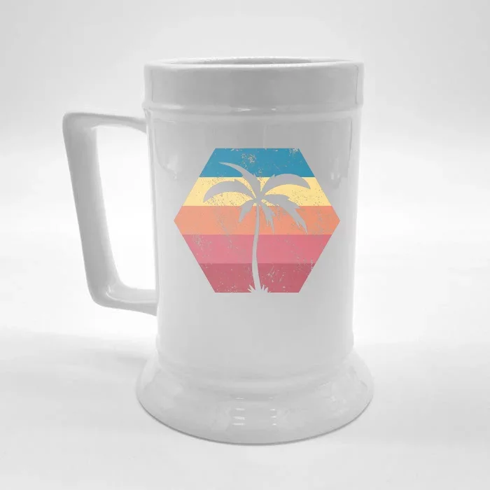 Tropical Retro Vintage Palm Trees Sunset Front & Back Beer Stein