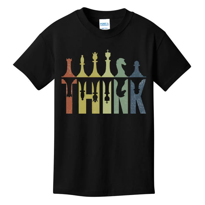 Think Retro Vintage Chess Pieces Player Gifts Chess Coach Kids T-Shirt