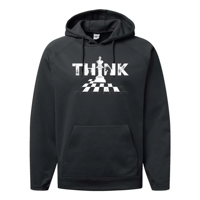 Think Retro Vintage Chess Pieces Player Gift Chess Lover Performance Fleece Hoodie