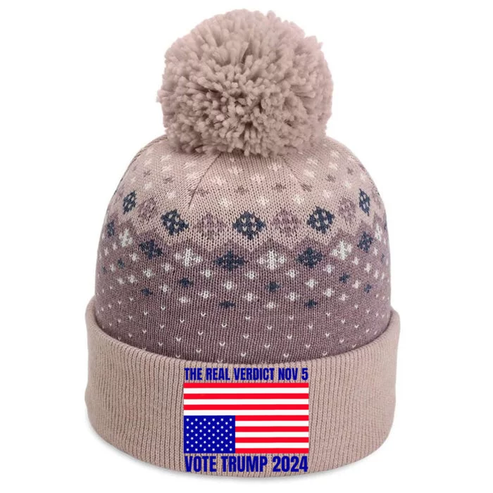 The Real Verdict Nov 5 Trump 2024 Upside Down Flag The Baniff Cuffed Pom Beanie