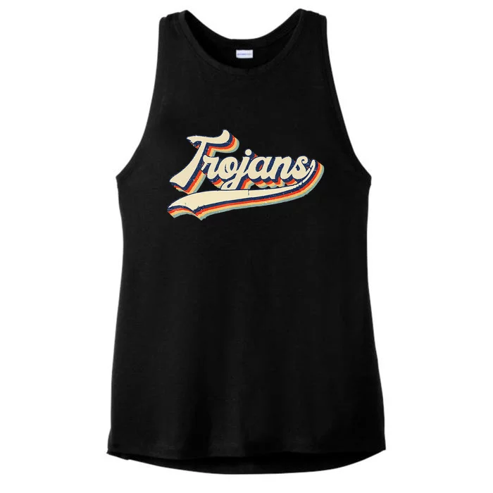 T.R.O.J.A.N.S Retro Vintage Name Spirit Mascot Ladies Tri-Blend Wicking Tank