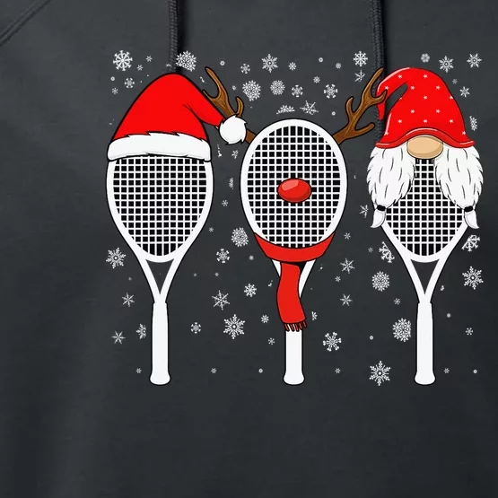 Tennis Racket Wearing Xmas Hat Christmas Tennis Racket Lover Performance Fleece Hoodie