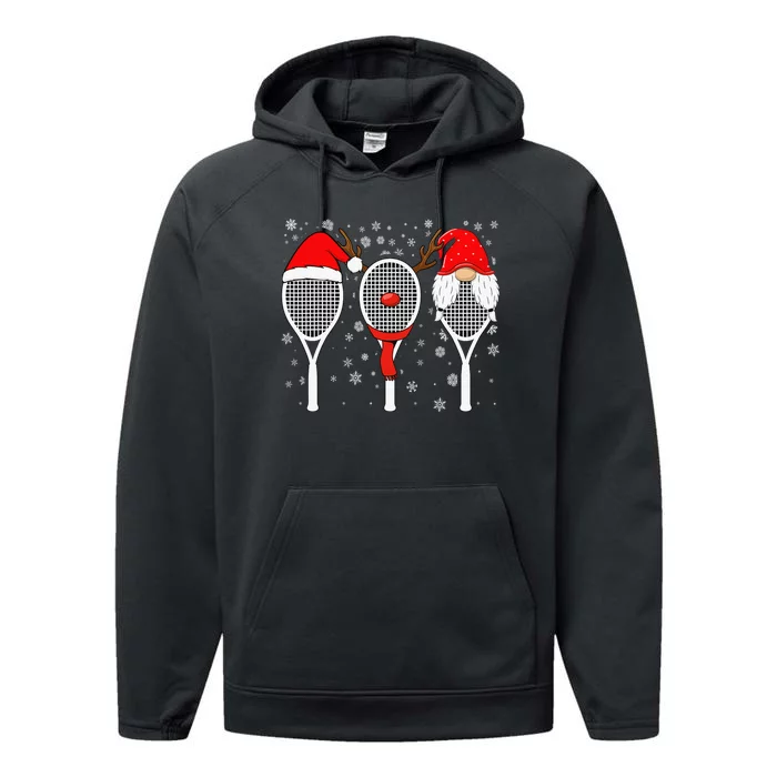 Tennis Racket Wearing Xmas Hat Christmas Tennis Racket Lover Performance Fleece Hoodie