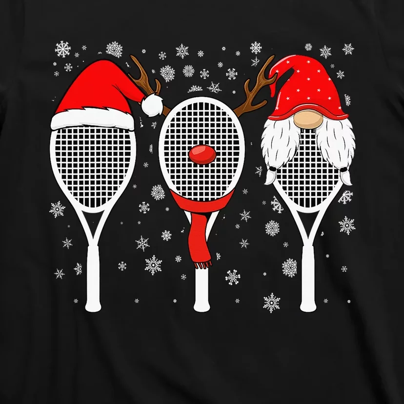 Tennis Racket Wearing Xmas Hat Christmas Tennis Racket Lover T-Shirt