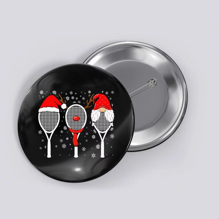 Tennis Racket Wearing Xmas Hat Christmas Tennis Racket Lover Button