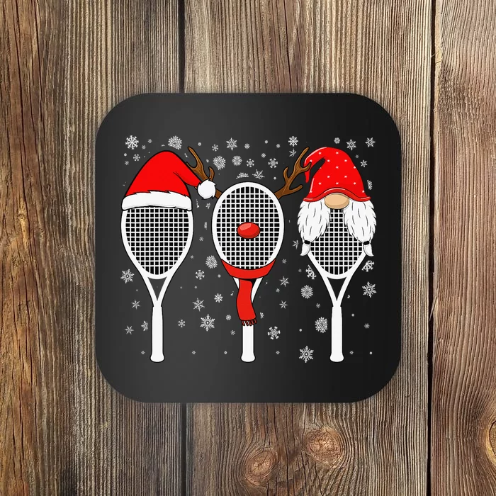 Tennis Racket Wearing Xmas Hat Christmas Tennis Racket Lover Coaster