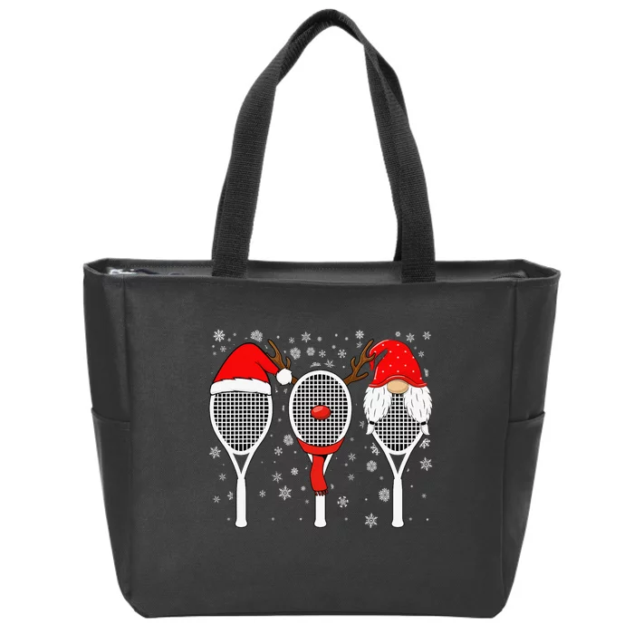 Tennis Racket Wearing Xmas Hat Christmas Tennis Racket Lover Zip Tote Bag