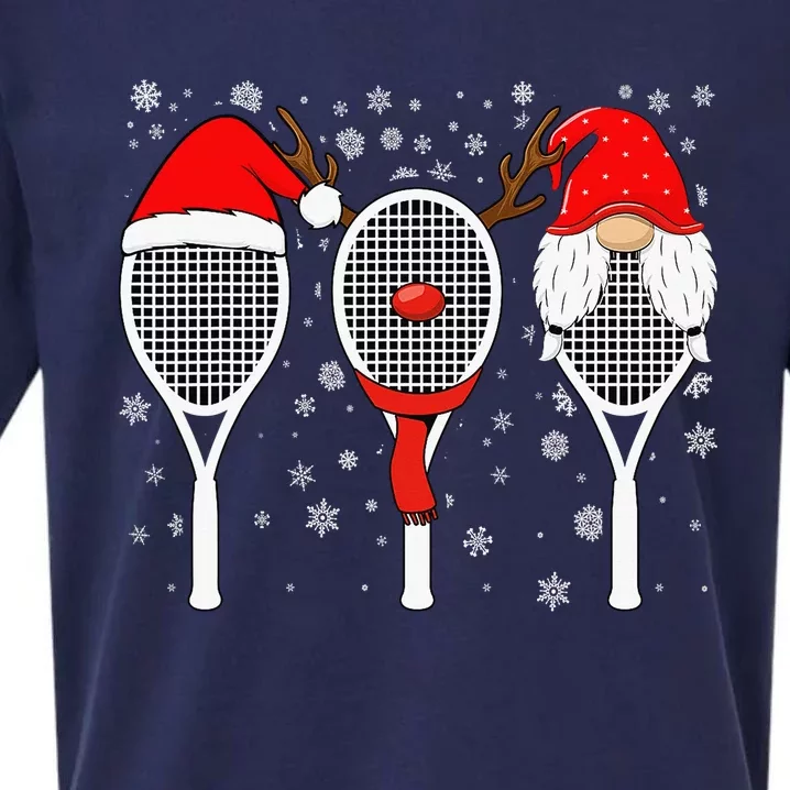 Tennis Racket Wearing Xmas Hat Christmas Tennis Racket Lover Sueded Cloud Jersey T-Shirt