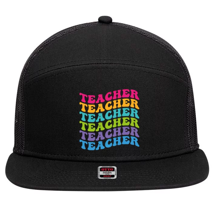 Teacher Retro Word Mashup 7 Panel Mesh Trucker Snapback Hat