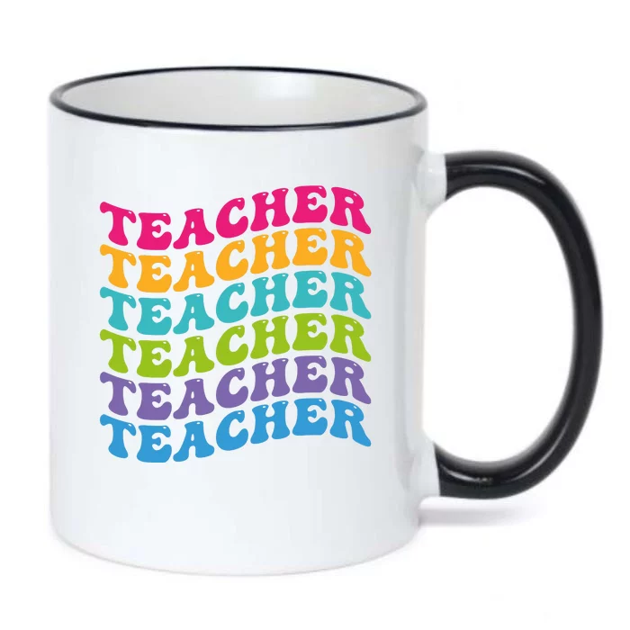 Teacher Retro Word Mashup Black Color Changing Mug