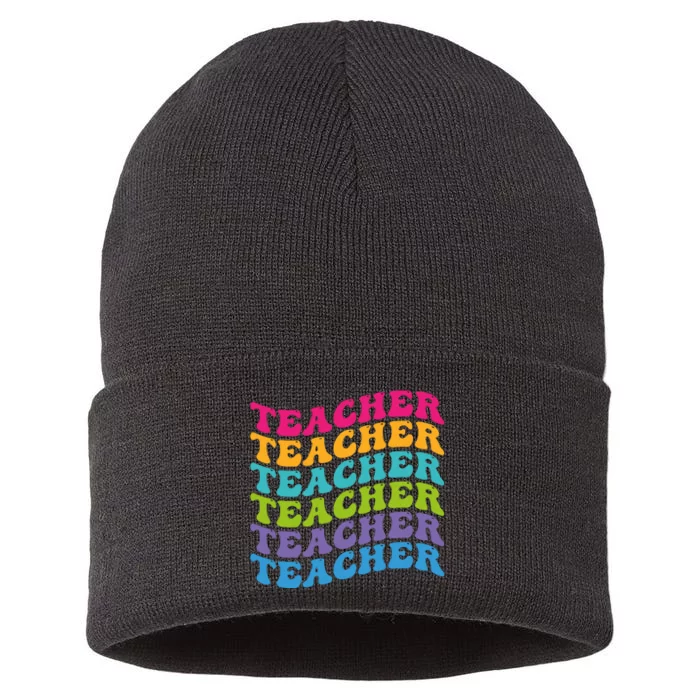 Teacher Retro Word Mashup Sustainable Knit Beanie