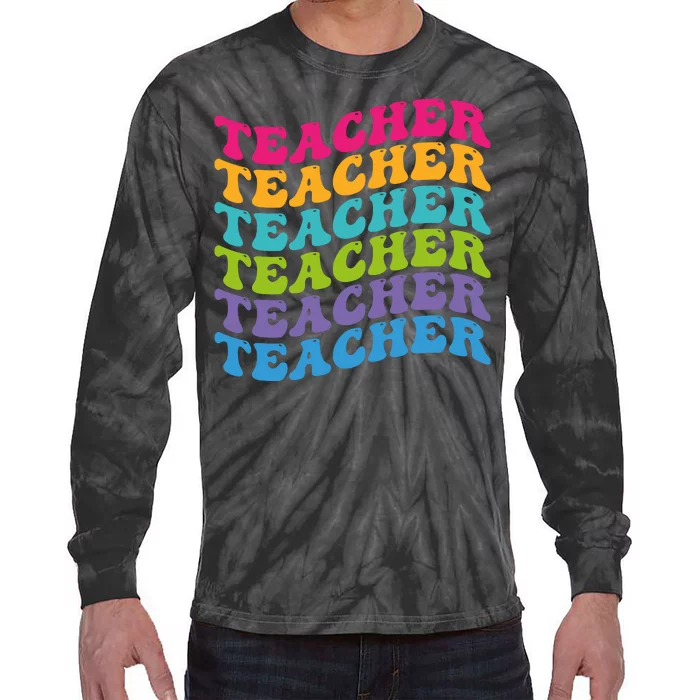 Teacher Retro Word Mashup Tie-Dye Long Sleeve Shirt