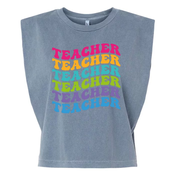 Teacher Retro Word Mashup Garment-Dyed Women's Muscle Tee