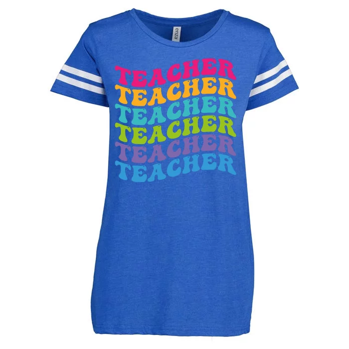 Teacher Retro Word Mashup Enza Ladies Jersey Football T-Shirt