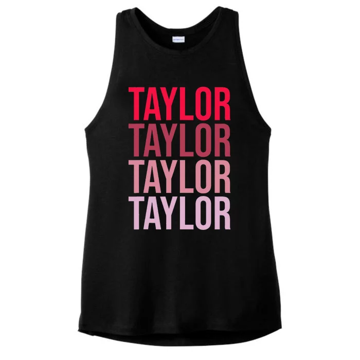 Taylor Retro Wordmark Pattern I love Taylor Ladies Tri-Blend Wicking Tank